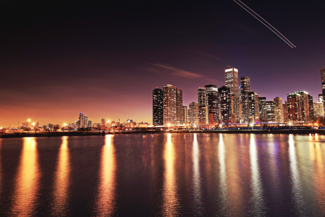 Обои картинки фото chicago, города, Чикаго , сша, ночь, огни