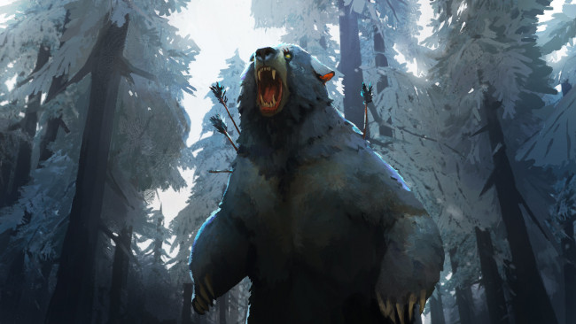 Обои картинки фото видео игры, the long dark, лес, медведь, стрелы