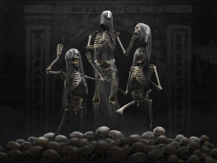 обоя 3д графика, ужас , horror, череп, фон, скелет