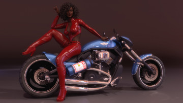 Картинка 3д+графика люди-авто мото+ people-+car+ +moto девушка фон взгляд униформа мотоцикл