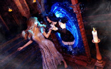 Картинка 3д+графика фантазия+ fantasy девушки фон свеча зеркало