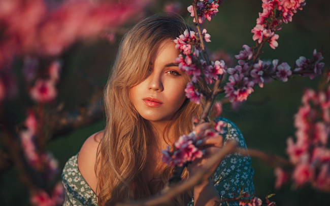 Обои картинки фото девушки, - лица,  портреты, русая, лицо, весна, цветение