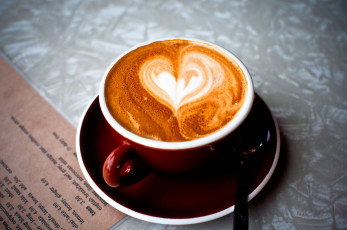 Картинка еда кофе кофейные зёрна сердечко пена чашка