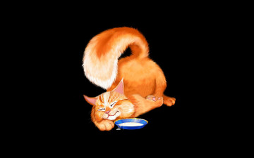 Картинка рисованные животные коты миска молоко кошка