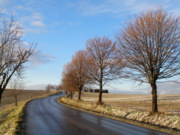 Обои картинки фото природа, дороги, снег, осень, дорога