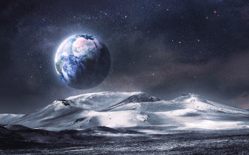 Картинка 3д графика atmosphere mood атмосфера настроения луна земля поверхность рельеф горы вид космос звезды