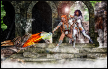 Картинка 3д графика fantasy фантазия девушки дракон