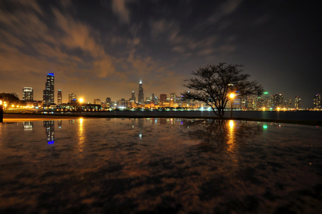 Обои картинки фото города, Чикаго, сша, ночь, пейзаж, огни