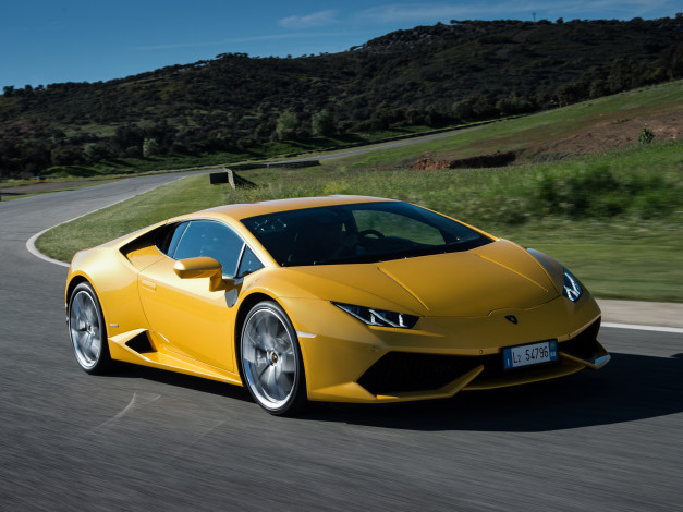 Обои картинки фото автомобили, lamborghini, желтый, 2014г, lb724, us-spec, lp, 610-4, huracаn