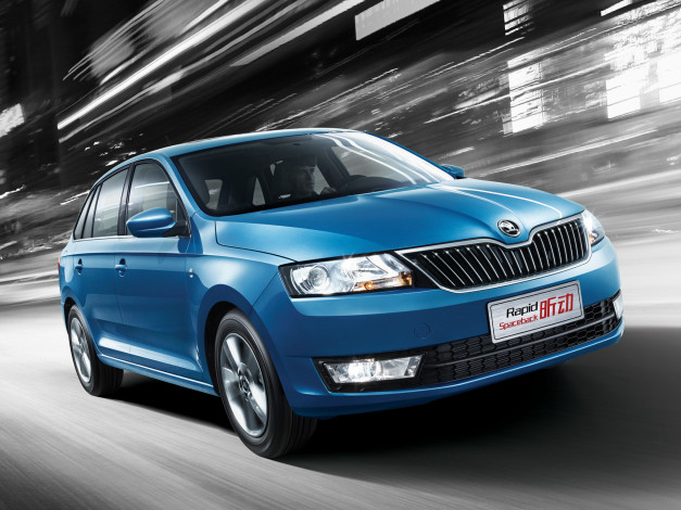 Обои картинки фото автомобили, skoda, rapid, spaceback, cn-spec, 2014, синий