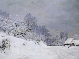 Картинка рисованное живопись клод моне снег дорога на ферму сен-симеон зимой пейзаж картина