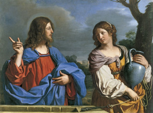 Картинка рисованное живопись мифология гверчино христос и самаритянка у колодца картина