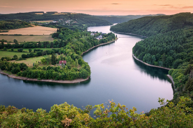 Обои картинки фото природа, реки, озера, река, закат, люксембург, поля, арденны