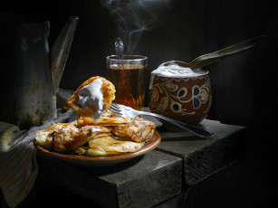 Картинка еда блины +оладьи натюрморт оладьи стакан чай