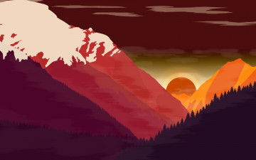 Картинка векторная+графика природа+ nature лес горы закат