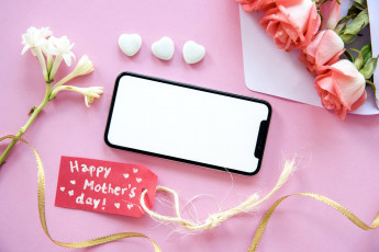 Картинка праздничные день+матери розы смартфон надпись