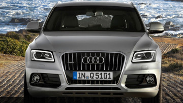 обоя audi q5, автомобили, audi, белый, берег, море, камни