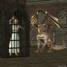 Картинка 3д графика fantasy фантазия девушка дракон решетка