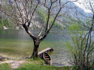 Картинка корабли лодки шлюпки мостки деревья лодка река гора