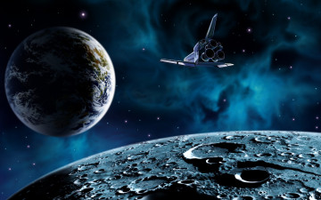 Картинка космос арт луна челнок земля