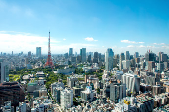 Картинка города токио Япония здания телебашня панорама