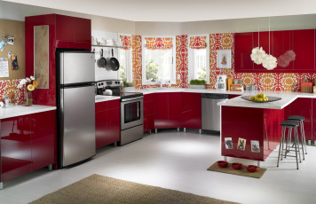 Картинка интерьер кухня холодильник мебель