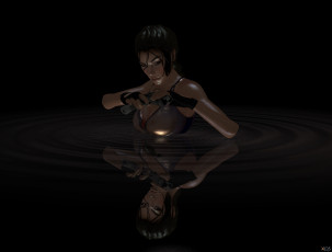 Картинка 3д+графика fantasy+ фантазия оружие взгляд девушка вода отражение