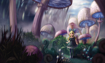 Картинка фэнтези девушки страна алиса девочка грибы чудес