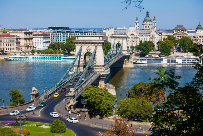 Обои картинки фото города, будапешт , венгрия, пейзаж, мост, река, дома, будапешт