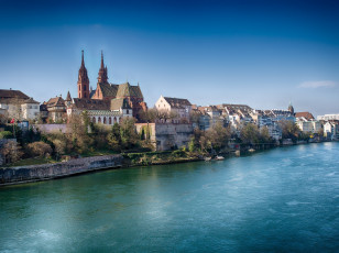 Картинка города -+пейзажи рейн река дома швейцария базель
