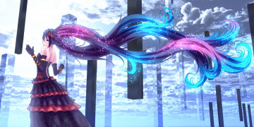 Картинка аниме vocaloid арт yusuke hatsune miku волосы платье девушка