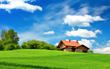 Картинка города -+здания +дома поле деревья зелень дом кусты трава облака небо