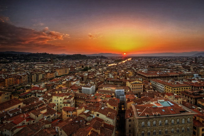 Обои картинки фото florence, города, флоренция , италия, панорама, город, рассвет
