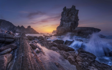 Картинка природа побережье скалы закат берег