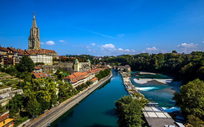 Обои картинки фото города, берн , швейцария, река, набережная, панорама