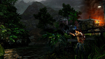 Картинка видео+игры uncharted +golden+abyss мужчина оружие горы дом