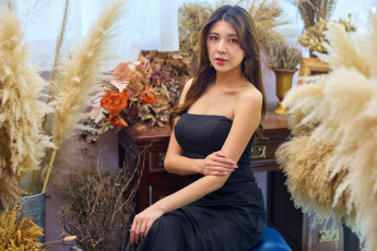 Картинка девушки -+азиатки девушка азиатка черное платье длинные волосы брюнетка