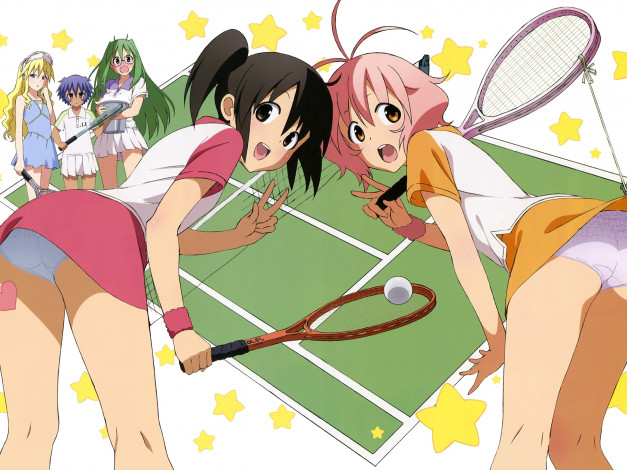 Обои картинки фото аниме, soft, tennis, тенис, девушки