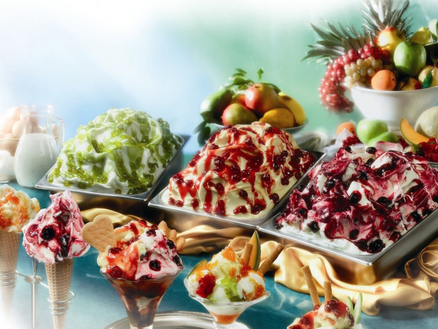 Обои картинки фото еда, мороженое, десерты, фрукты, креманки