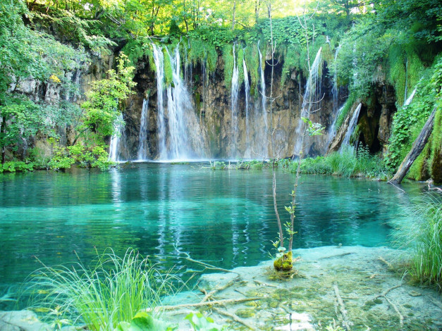 Обои картинки фото природа, водопады, водоем, водпады, отражение