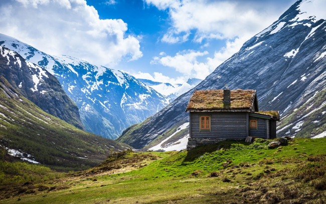 Обои картинки фото природа, горы, хижина, избушка, норвегия, norway