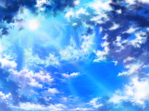 Картинка аниме unknown +другое облака лучи солнце небо арт лес iy tujiki