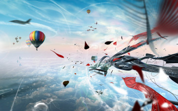 Картинка разное компьютерный+дизайн абстракция облака воздушные шары самолеты небо