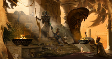 обоя warhammer ii - tomb kings, видео игры, warhammer 40k, девушка, фон, статуя, нежить