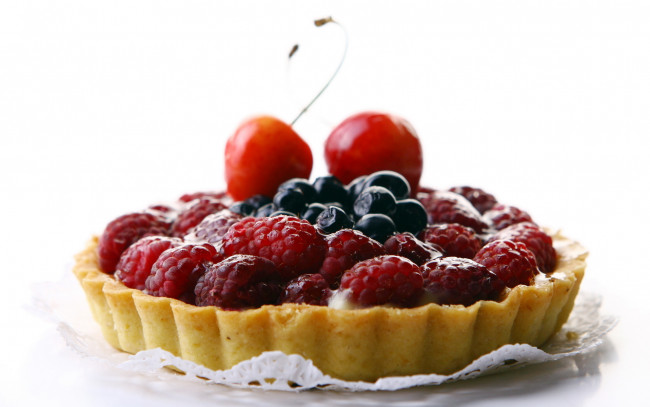 Обои картинки фото еда, пироги, тарталетка, ягоды, малина