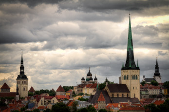 обоя города, таллин, эстония, шпили, панорама, крыши
