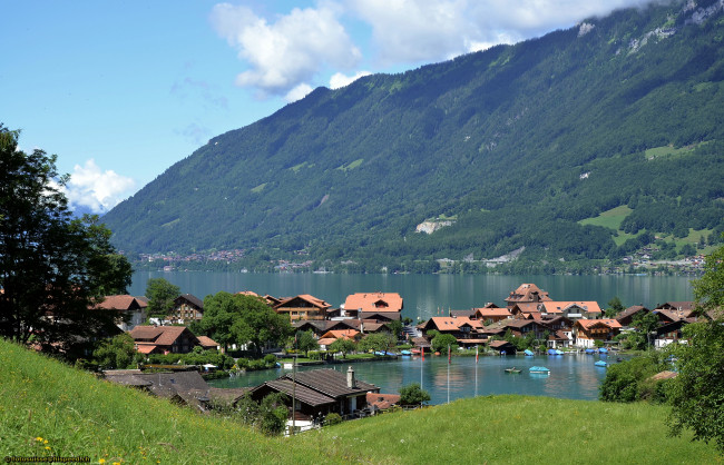Обои картинки фото швейцария, iseltwald, on, lake, brienz, города, пейзажи