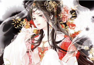 Картинка разное арты китайская украшения девушка mao jun art фата цветы одежда
