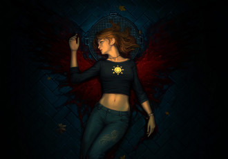Картинка фэнтези девушки девушка смерть кровь крылья люк топ джинсы