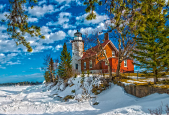 Картинка природа маяки побережье маяк снег